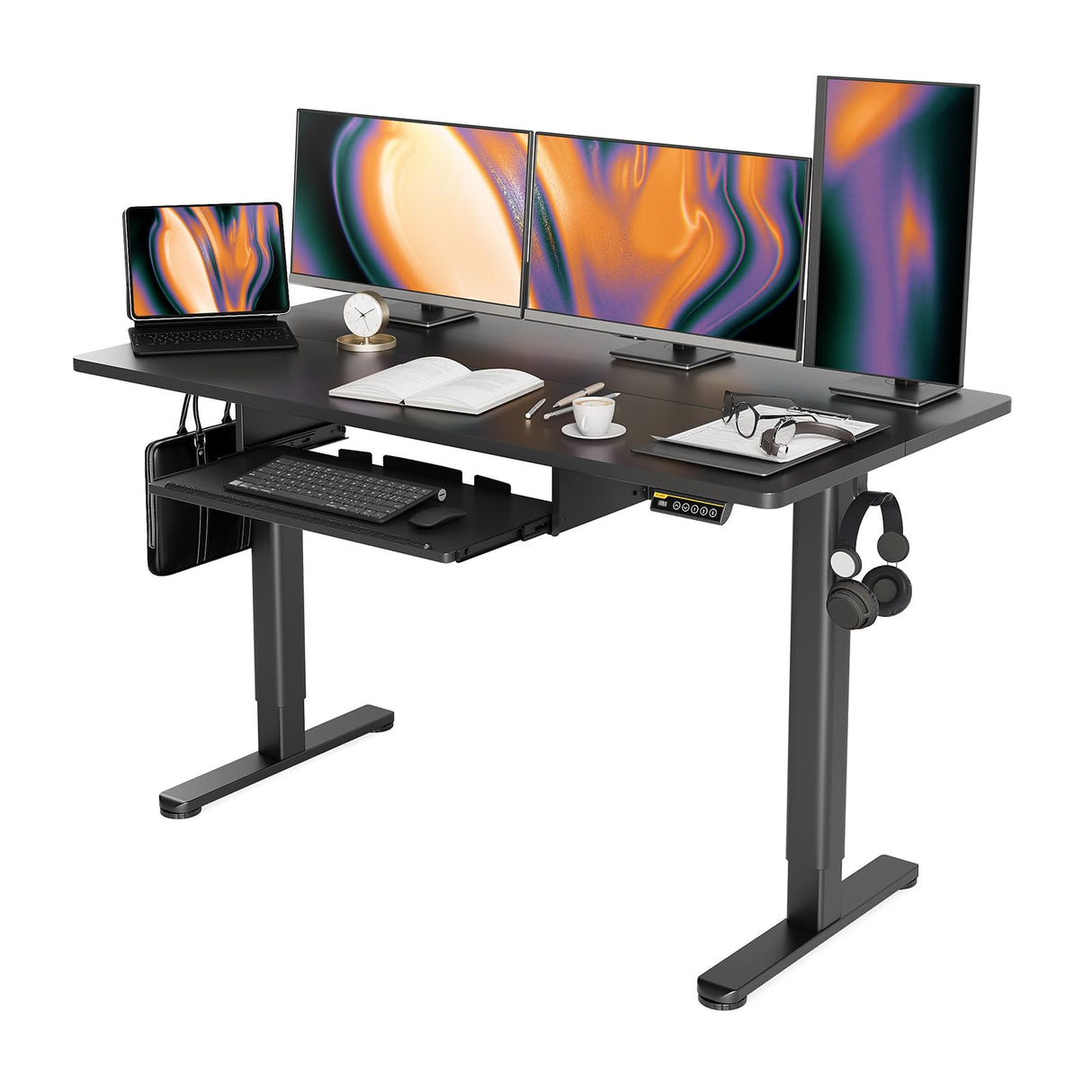 Claiks Standing Desk with Keyboard Tray, Standing Desk Adjustable Height, Raising Desks for Home Office and Computer Workstation, 55 Inches, Black Claiks