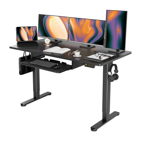 Claiks Standing Desk with Keyboard Tray, Standing Desk Adjustable Height, Raising Desks for Home Office and Computer Workstation, 55 Inches, Black Claiks