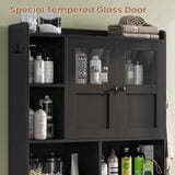 Itaar Over The Toilet Storage Cabinet, Over Toilet Bathroom Organizer with Glass Doors & Toilet Paper Holder Stand, Home Space-Saving Toilet Rack, for Bathroom, Restroom, Laundry(Black) Itaar