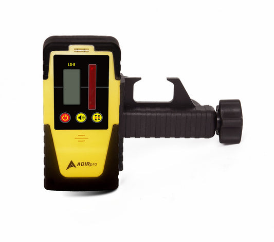 AdirPro Universal Rotary Laser Detector (LD-8) - Digital Rotary Laser Receiver with Dual Display and Built-In Bubble Level, Compatible with All Red Rotary Lasers - Rod Clamp Included - WoodArtSupply