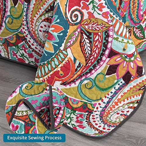 Qucover 100% Cotton Twin Quilt Set, 2 Piece Multicolor Paisley Boho Style Twin Bedspread with Pillow Shams, 68"x86" Qucover