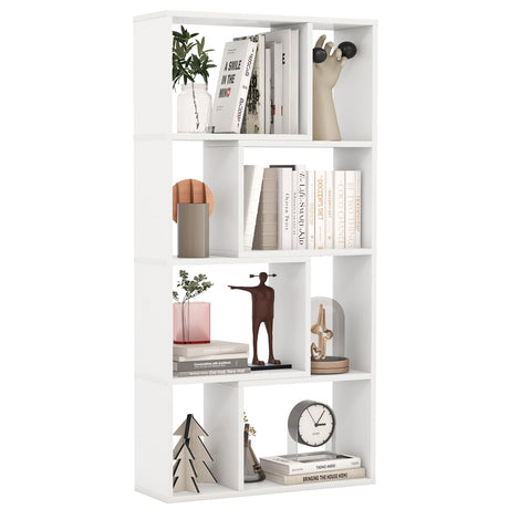 Tangkula 5 Tier Geometric Bookshelf, 48”H Freestanding 8-Cube Open Bookcase, Wooden Storage Display Shelf, 2 Anti-Toppling Devices, 8 Cubes Home Office Decor Room Divider for Living Room (1, White) Tangkula