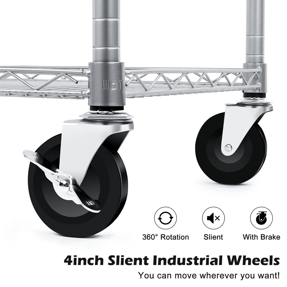 WDT 990Lbs Capacity Heavy Duty Rolling Utility Cart, NSF Rolling Carts with Wheels,Commercial Grade Metal Cart with Handle Bar & Shelf Liner,Trolley Serving Cart for Restaurant,Kitchen,Gray WDT