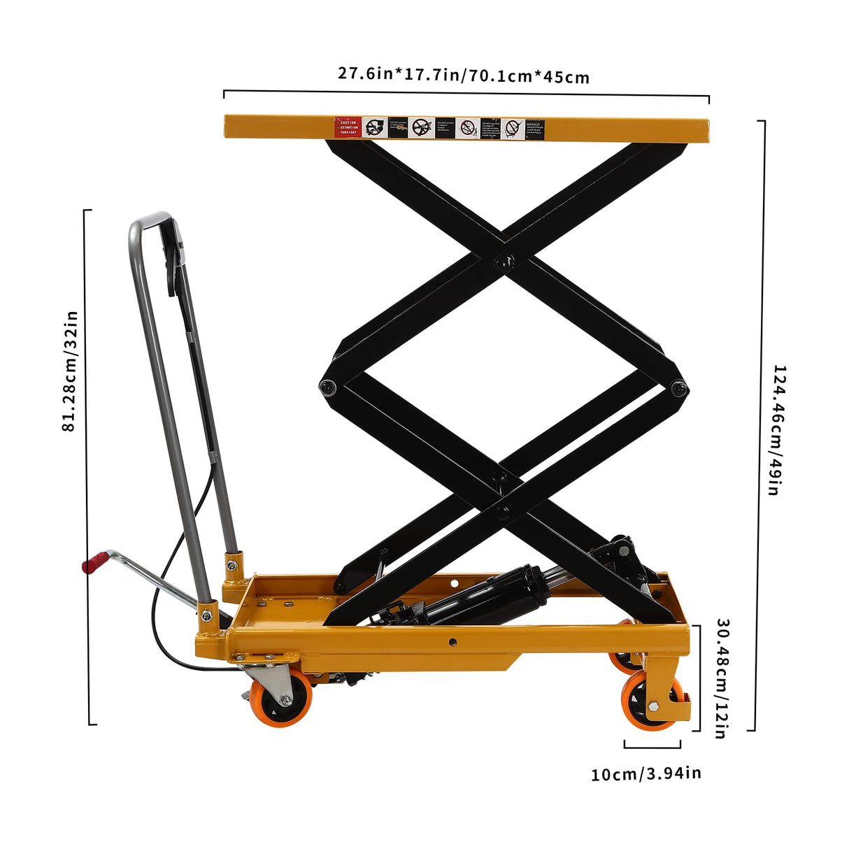 330lbs Hydraulic Scissor Lift Table Cart, Double Scissor Hydraulic Lift Table Cart Non Slip Pad Cart w/4 Wheels Simple Operation Elevating Cart (330, Pounds) TBVECHI