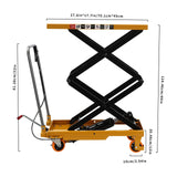 330lbs Hydraulic Scissor Lift Table Cart, Double Scissor Hydraulic Lift Table Cart Non Slip Pad Cart w/4 Wheels Simple Operation Elevating Cart (330, Pounds) TBVECHI