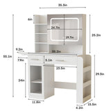 Vabches Vanity Desk with Mirror and Lights, Makeup Vanity with Charging Station, Vanity Table with Drawers, Shelves and Large Storage Cabinet for Home and Bedroom Vabches