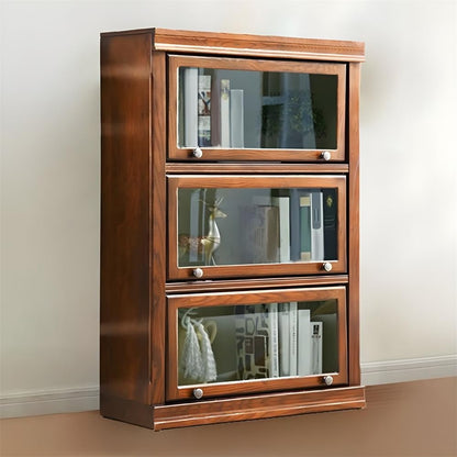 KWOKING Wooden Barrister Bookcase Contemporary Closed Back Glass Doors Office Storage Cabinet Floor-to-Ceiling Low Cabinet Bookcase Against Wall