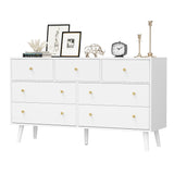 HOUROM White Dresser for Bedroom, Dresser with 7 Drawers, Wood Dressers & Chests of Drawers, Modern Double Dresser with Wide Drawer and Metal Handles HOUROM
