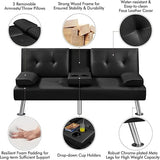 Convertible Folding Futon Sofa Bed Sleeper Couch for Living Room, Modern Faux Leather Upholstered Loveseat w/Removable Armrests, Metal Legs, 2 CupHolders, Love Seat Sofa Bed for Small Spaces (Black) anwickjeff