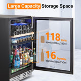 Kalamera Mini Fridge 24” Beverage and Wine Cooler Built-in or Freestanding - 118 Cans & 16 Bottles Capacity Wine Refrigerator Cooler Kalamera