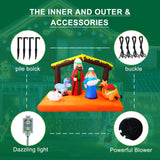 8 FT Christmas Inflatable Nativity Scene with Baby Jesus, Parents, Donkey, Sheep, Star, Blow Up Birth of Jesus Manger Scene Set Indoor & Outdoor Decorations Garden, Lawn, Yard, Christmas Parties AIGNC