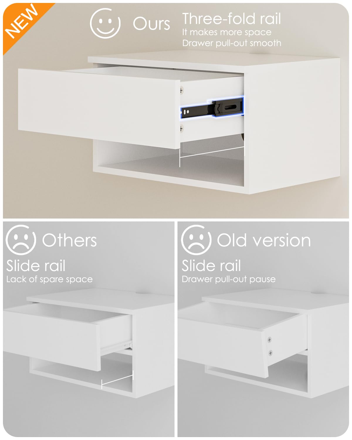 Floating Nightstand, Small Modern Floating Nightstand with Drawer, Floating Shelves for Bedroom, Bathroom (White) Aienvey