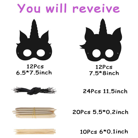 MALLMALL6 24Pcs Magic Horse Mask Scratch DIY Masks Party Favors Color Reveal Scratchboard Magic Horse Theme Birthday Party Supplies Decorations Dress Up Costumes Crafts Kit for Boys Girls MALLMALL6