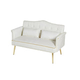 hansones 55-Inch Modern Velvet Loveseat Sofa with Gold Metal Legs & Side Pockets, Tufted Backrest, Perfect for Living Room, Bedroom, or Office (Modern Beige) hansones