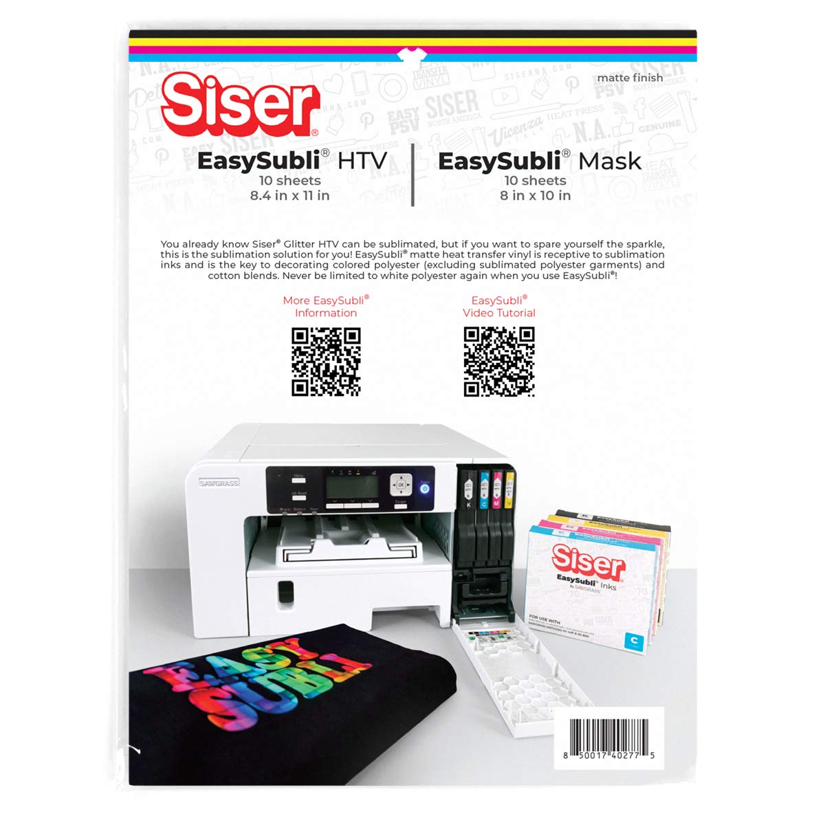 Siser EasySubli HTV - Printable Sublimation Heat Transfer Vinyl - 10 Sheets of EasySubli (8.4"x11") and 10 Sheets of EasySubli Mask (8"x10")