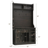 4ever2buy Farmhouse Hall Tree with Storage, 42 Inch Wide Entryway Bench with 2 Sliding Barn Doors, Brown Tall Hall Tree with Coat Rack & Shoe Storage for Living Room 4ever2buy