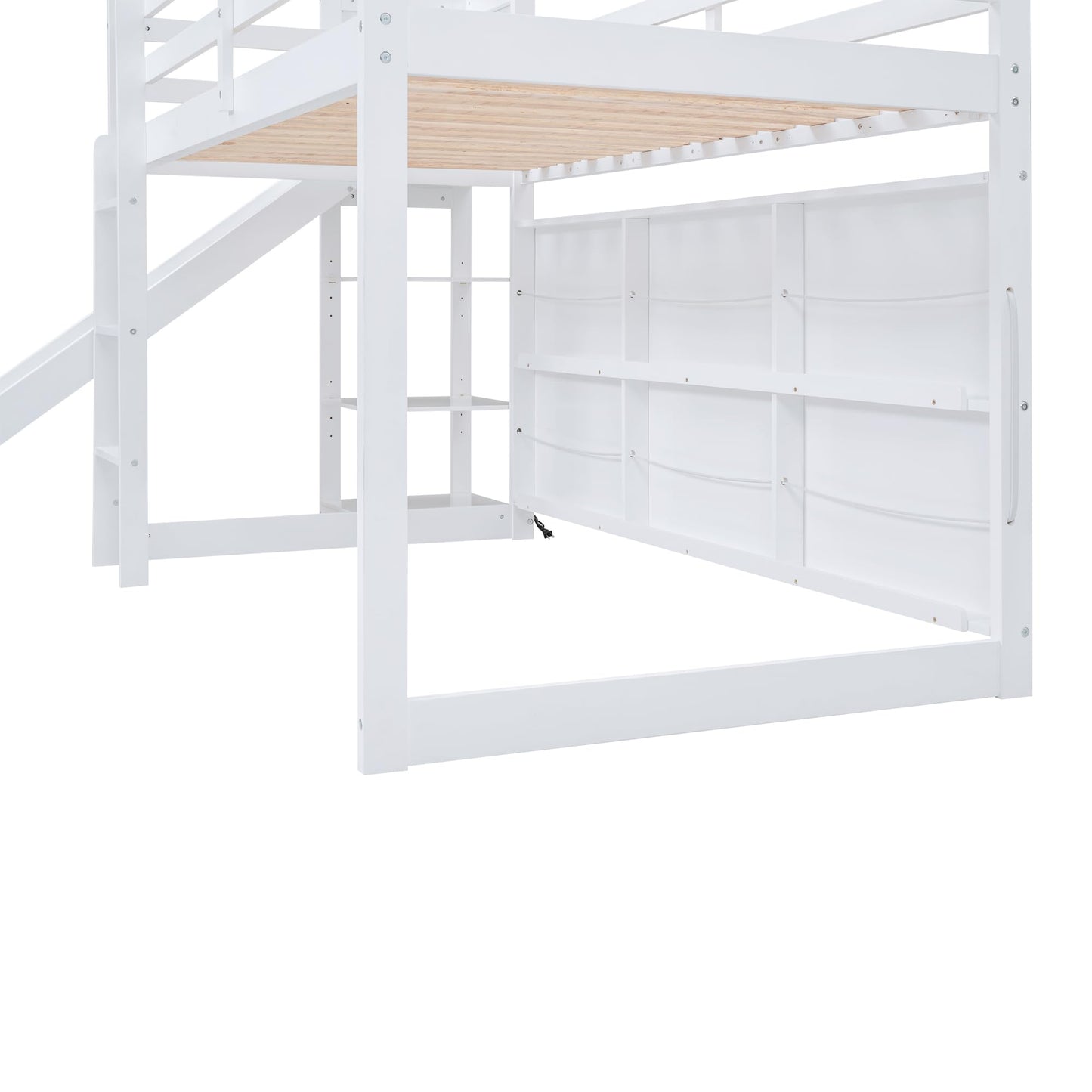 Merax White Twin Size House Loft Bed with Slide and Storage Shelves for Kids - WoodArtSupply