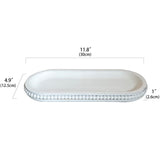 dwellington Wooden Farmhouse Decorative Tray, 12in Rustic Beaded Tray for Living Room Decor, Kitchen Table Décor, Oval Coffee Table Serving Tray (White) dwellington