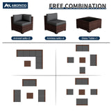 Amopatio 8 Pieces Patio Furniture Set Outdoor with Gas Fire Pit Table, PE Wicker Pit Conversation Set, 44" Gas Fire Patio Sectional Furniture with Grey Cushions, Coffee Table, Waterproof Covers Amopatio