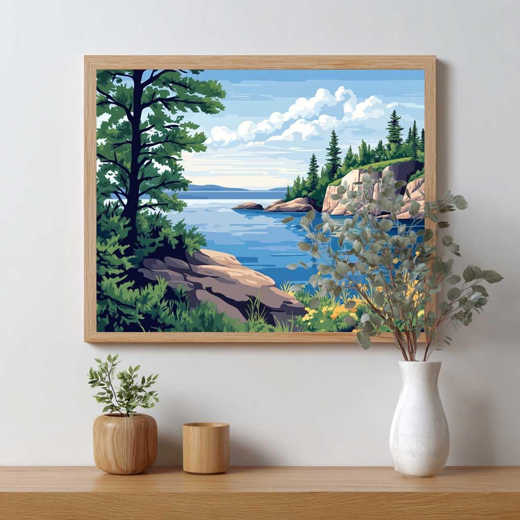Superior Lake Paint by Numbers, Minnesota Michigan Scenery Paint by Number Kit for Adults, Mountains Lakes Wilderness DIY Oil Painting on Canvas for Home Decor(16x20inch, No Frame) Cawpom