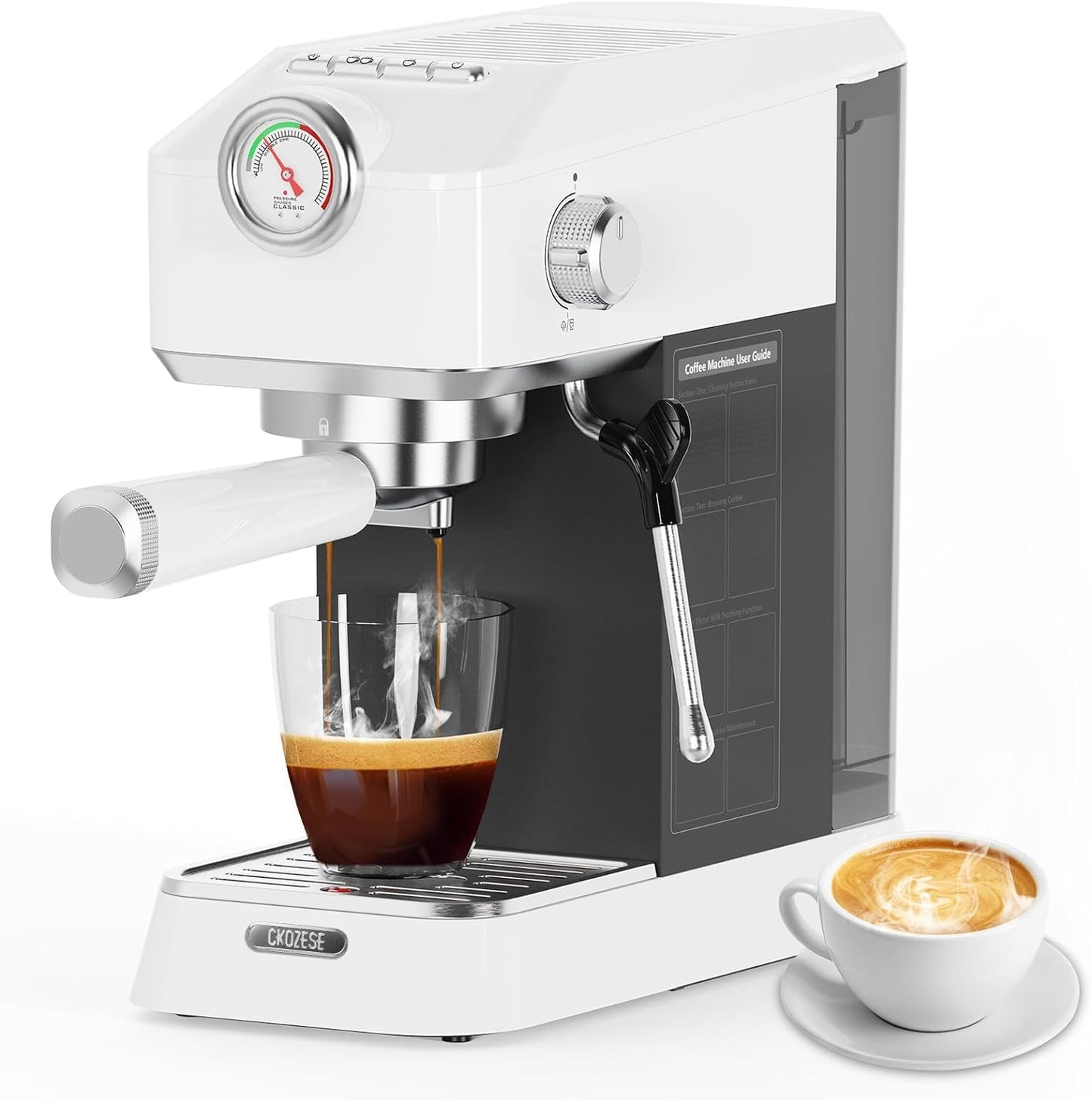 20 Bar Espresso Machine, [2-In-1] Pro Coffee and Espresso Maker with Pressure Gauge/Milk Frother Steam Wand, 1300w Stainless Steel Espresso Coffee Maker with NTC&Pre-Infusion, Latte,Cappuccino