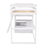 Merax Twin Loft Bed, Twin Size Loft Bed with Desk, Wood Loft Bed Frame with Shelves and 2 Built-in Drawers, No Box Spring Need, White Visit the Merax Store