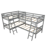 Harper & Bright Designs L Shaped Bunk Bed for 4, Quad Bunk Bed Twin Size, Wooden Bunk Bed Frame for Kids Teens Adults - Gray Harper & Bright Designs
