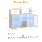 Curtainboro Wine Bar Cabinet, Farmhouse Liquor Cabinet with Led Light and Power Outlets, Bar Cabinet for Home with Wine Racks and Glass Holder for Kitchen, Dining Room, Living Room, White Curtainboro