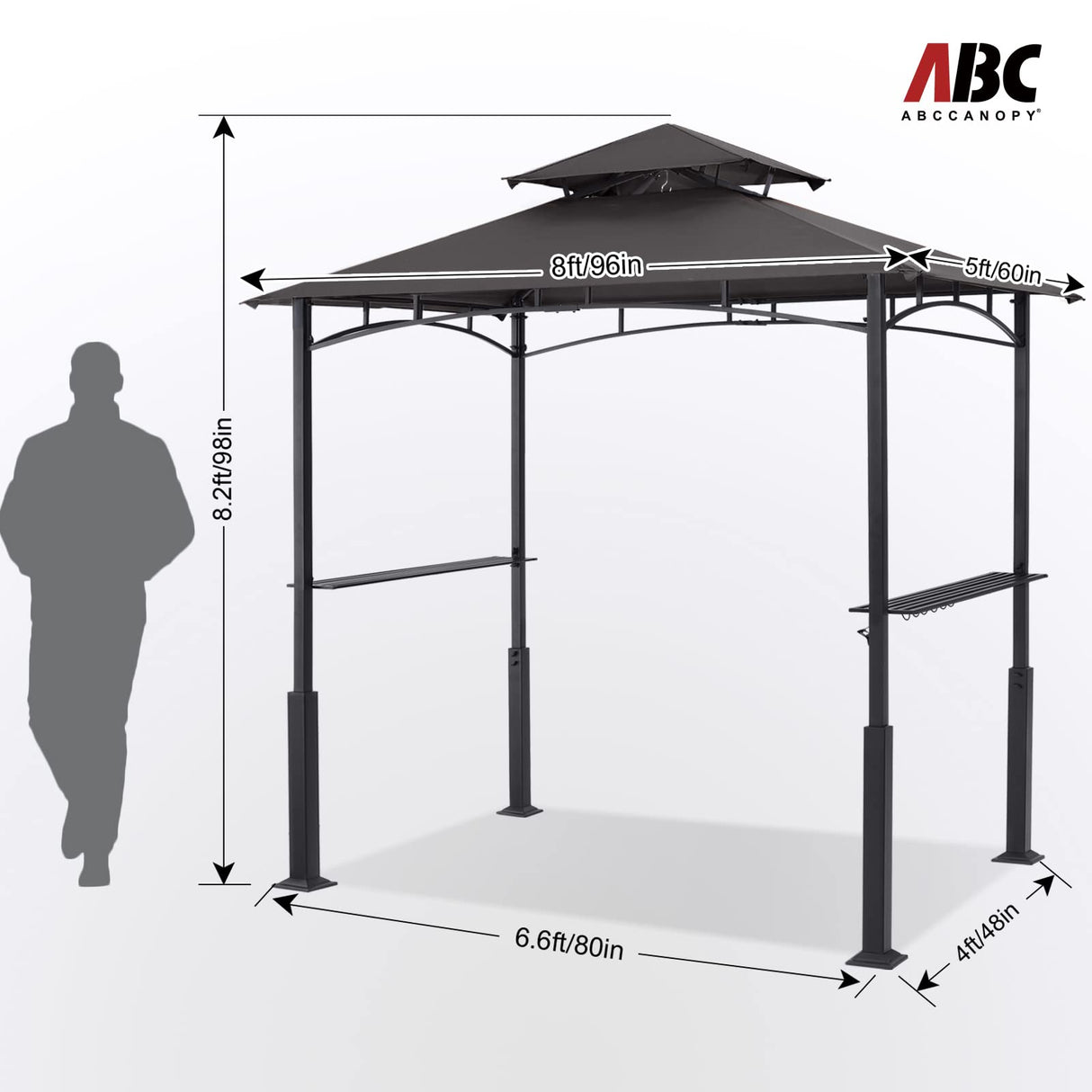 ABCCANOPY 8'x 5' Grill Gazebo Canopy - Outdoor BBQ Gazebo Shelter with LED Light, Patio Canopy Tent for Barbecue and Picnic (Dark Gray) ABCCANOPY