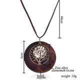 HUNO Tree of Life Pendant Necklace Long Leather Chain Statement Wooden Necklace for Women Vintage Wood Jewelry HUNO
