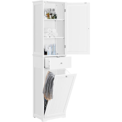 Yaheetech Tall Bathroom Cabinet with Laundry Basket, Tilt-Out Laundry Hamper with Upper Storage Cabinet, White, 71" High