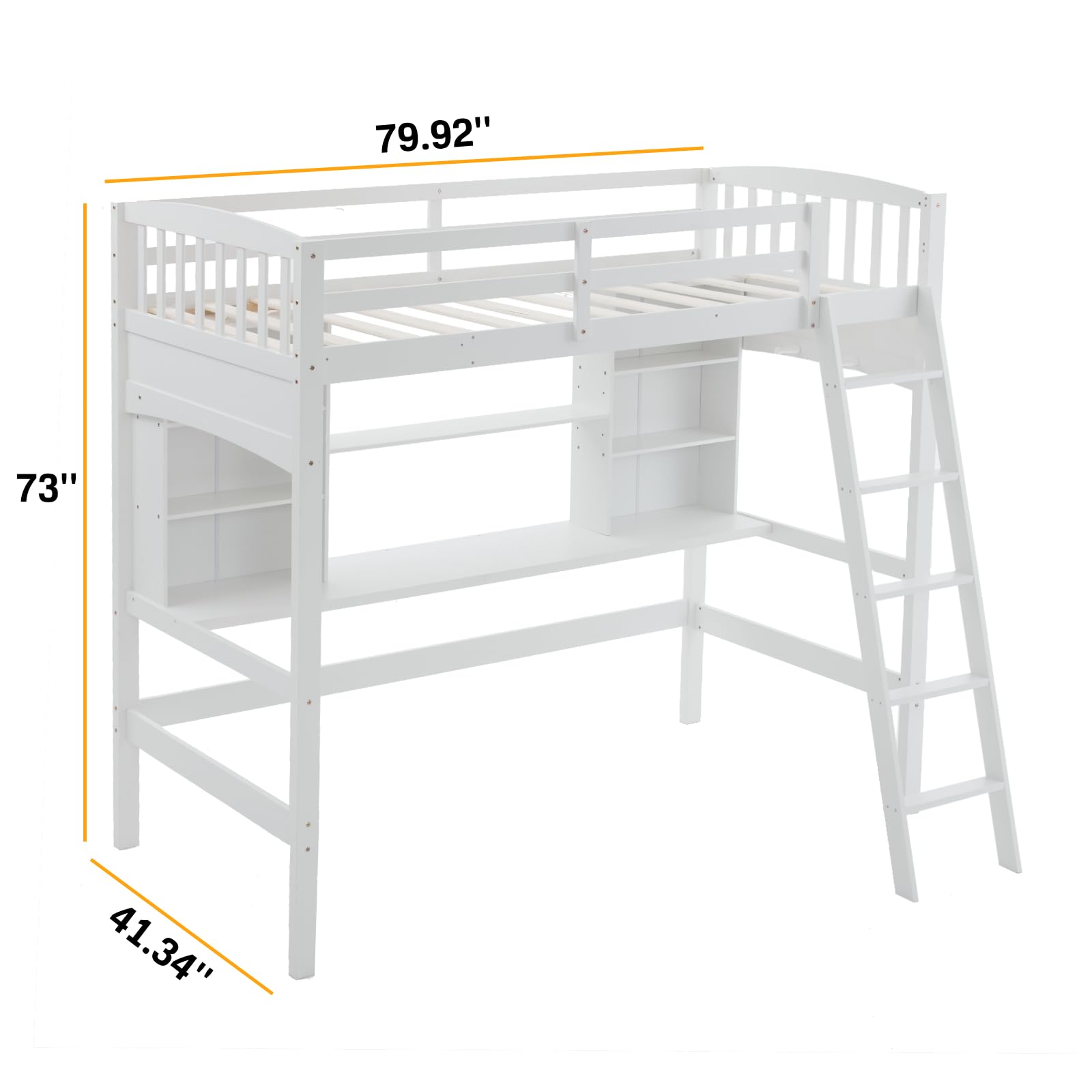 VINGLI Space-Saving Twin Loft Bed with Desk & Bookshelf for Kids and Teens - WoodArtSupply