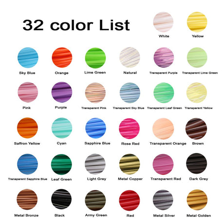 MIKA3D 32 Colors 3D Pen PLA Filament Refills, Each Color 10 Feet, Total 320 feet, Pack with 4 Finger Caps MIKA3D