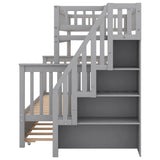 Harper & Bright Designs Twin Over Full Bunk Beds with Trundle, Bunk Beds with Stairs and Storage Shelf,Wood Bunk Beds with Full-Length Guard Rail for Kids, Gray Harper & Bright Designs