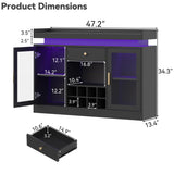 Wine Bar Cabinet with LED Light, Home Coffee Bar Cabinet with Wine and Glass Rack, Modern Sideboard Buffet w/ Storage Drawer & Shelves, Freestanding Liquor Cabinets for Living Room,Dining Room (Black) Auromie