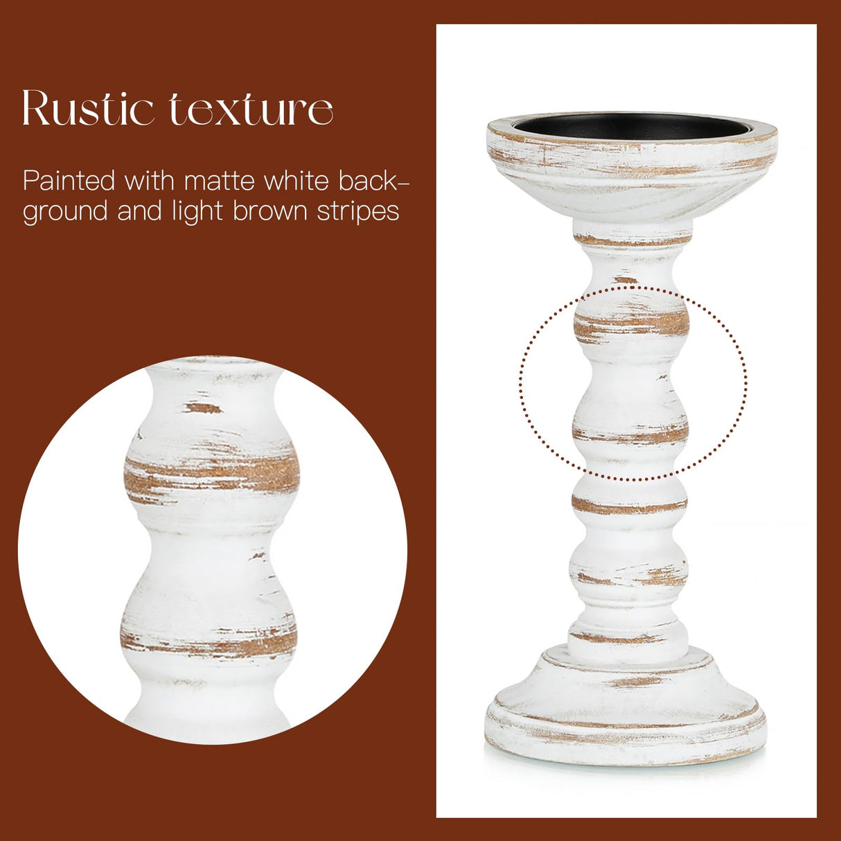 Candeldo Wood Candle Holders for Pillar: Rustic Candles Holder Set of 3 Tall Table Centerpiece Decor Wooden White Farmhouse Candle Stands for Fireplace Mantle Decorations Candeldo