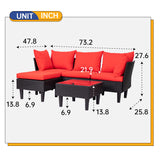 FDW Patio Furniture Sets 5 Pieces Outdoor Wicker Conversation Set Sectional Sofa Rattan Chair for Outdoor Backyard Porch Poolside Balcony Garden Furniture with Coffee Table,Red Cushion FDW