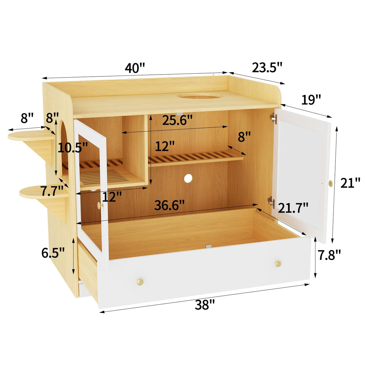 DAWNSPACES Extra Large Cat Litter Box Enclosure Furniture Hidden, Cat Condo Cabinet Pet House with Stairs for 2, Nightstand Side Table witha Large Drawer for Living Room, Natural DAWNSPACES