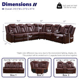 Anthato Power Recliner Sectional Sofa Set with LED, Luxury L-Shaped Reclining Sofa, Leather Reclining Corner Couch with Cup Holders/Storage/Charging Ports for Living Room/Home Theater, Burgundy Red Anthato