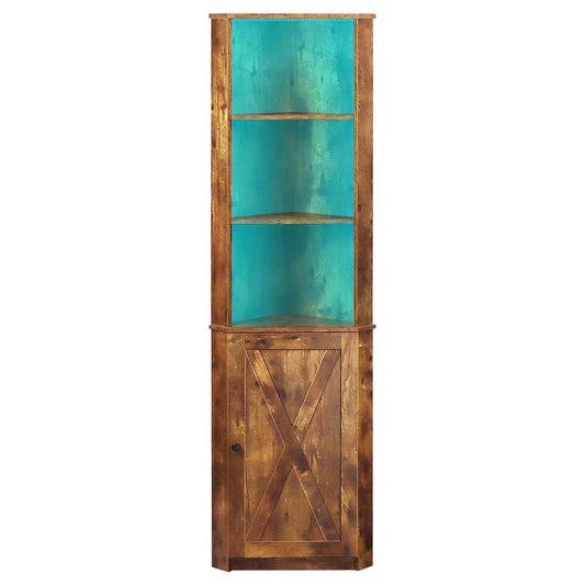 Timberer 5-Tier LED Corner Shelf Cabinet with Rustic Brown Finish - WoodArtSupply