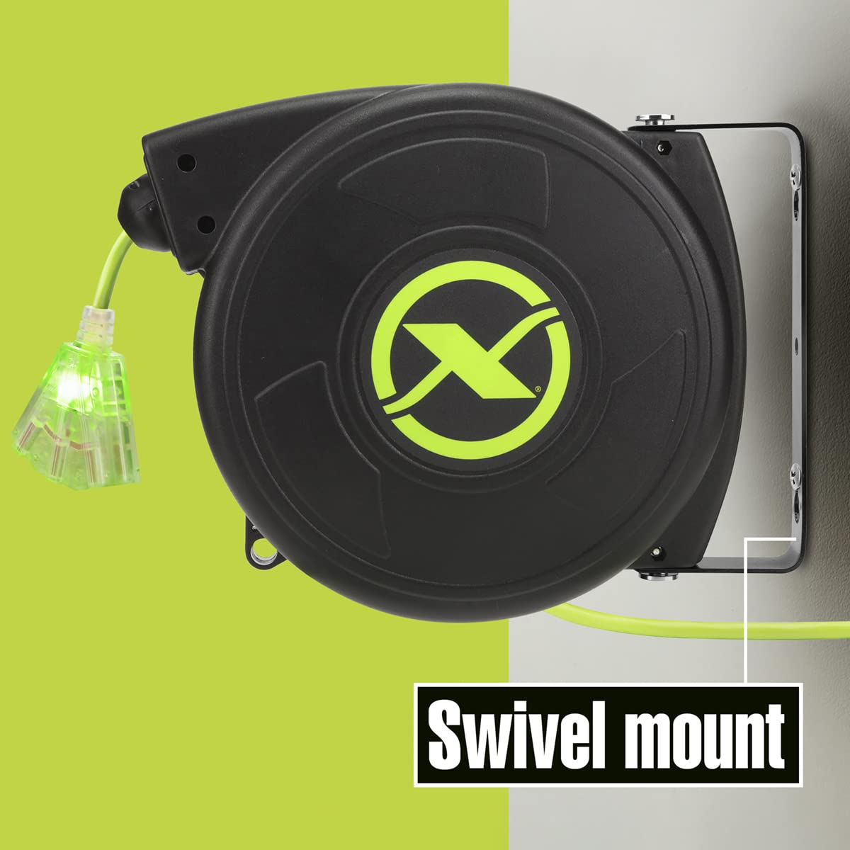 Flexzilla Retractable Extension, 14/3 AWG SJTOW, 50', Grounded Triple Tap Outlet Electric Cord Reel, ZillaGreen, FZ8140503 Flexzilla