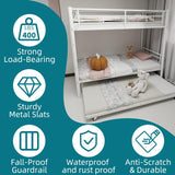 NeoTechEra Heavy-Duty Twin Over Twin Bunk Bed with Trundle - Convertible Adult Bunk Bed Frame, Full-Length Guardrail & Secure Ladder - No Box Spring, Space-Saving Platform Bed for Home/Dorm NeoTechEra