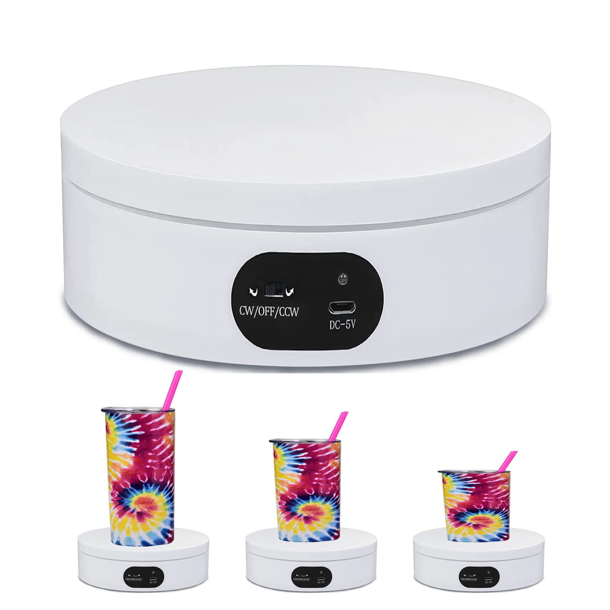 Exhibition Stand for Sublimation Tumbler, 360° Mute Electrical Rotating Show Stand for 20oz&30oz Sublimation Blanks Tumblers, Cup, Sublimation Tumblers Skinny Straight, Heat Press Cup. (White) iHMeiju