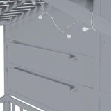 SOFTSEA Twin Size Low House Loft Bed with Shelves and Sparkling Light Stripe SOFTSEA
