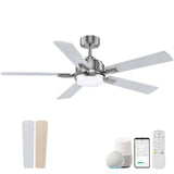 cumilo 52” Smart Outdoor Ceiling Fans LED Lights and Remote,Quiet DC Motor,6 Speed,Dimmable,Indoor Modern Brushed Nickel Ceiling Fan Controlled by WIFI Alexa App,Gray Silver Wood Bedroom Patio Porch cumilo
