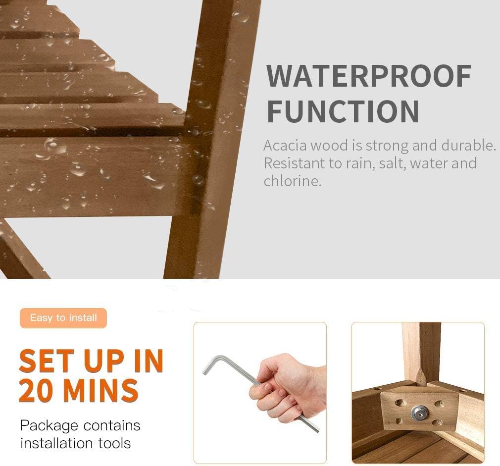 FDW Patio Garden Armrests Sturdy Acacia Front Porch Chair 705Lbs Weight Capacity Best Outdoor Wood Bench, Natural Oiled FDW