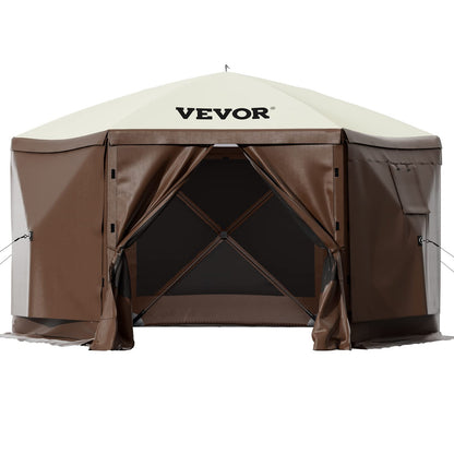 VEVOR Gazebo Screen Tent, 10 x 10 ft, 6 Sided Pop-up Camping Canopy Shelter Tent with Mesh Windows, Portable Carry Bag, Ground Stakes, Large Shade Tents for Outdoor Camping, Lawn and Backyard