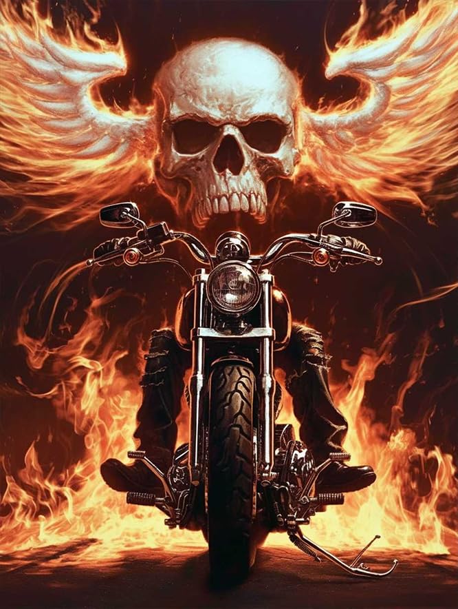 Handsome Skull Motorcycles Diamond Art Painting Kits for Adult,Transportation Vehicles 5D Diamond Art for Adults,Round Drill Painting by Diamonds Art and Crafts for Home Wall Decor Gift 12x16 Inch CEQOLI