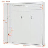 Merax Queen Size Murphy Bed Wall Bed with Shelves, Drawers and LED Lights,White Merax