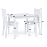 Humble Crew, White Kids Wood Square Table and 2 Chairs Set Humble Crew
